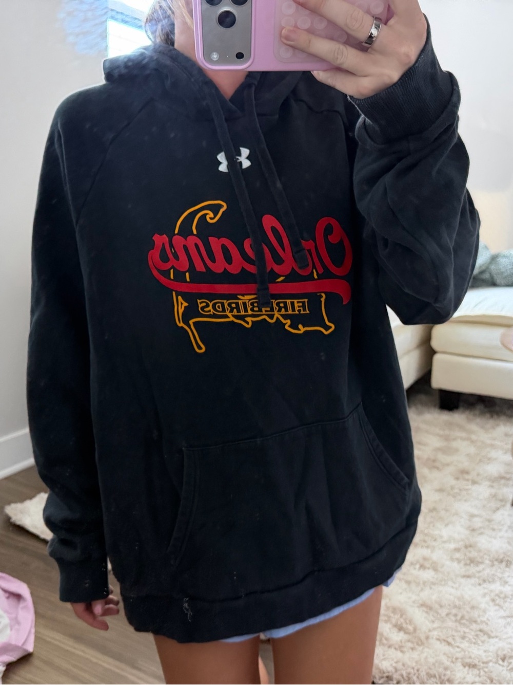Under Armour Black Hoodie with Red & Gold Script Logo
